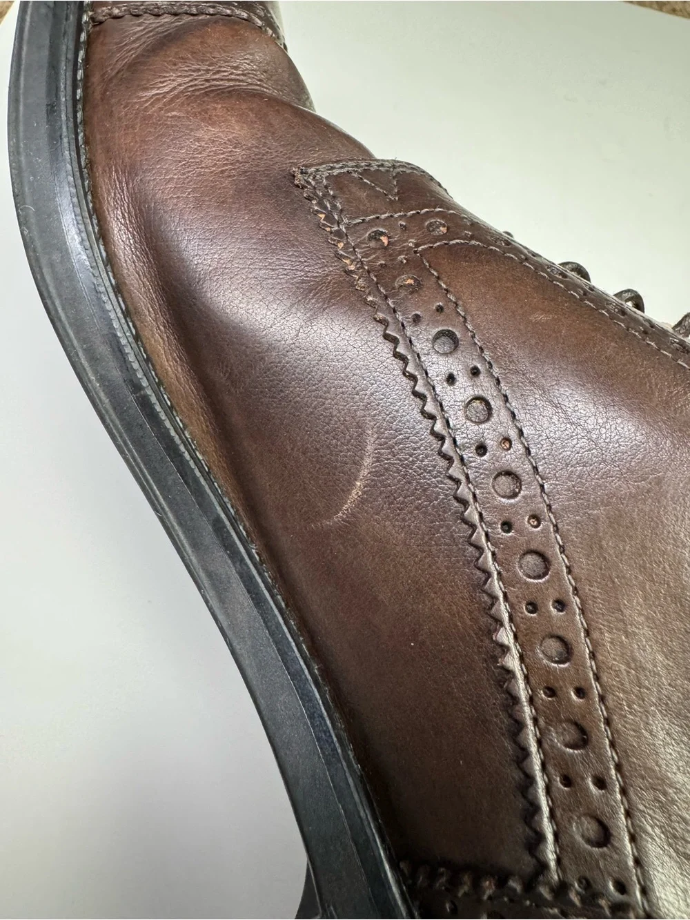 Façonnable Men's Dark Brown Leather Cap Toe Brogue Derby Dress Shoes Size 44